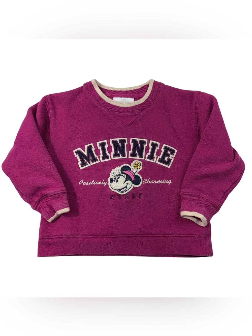 Vintage Y2K Disney Minnie Mouse Embroidered Berry Pink Crewneck Sweatshirt XXS